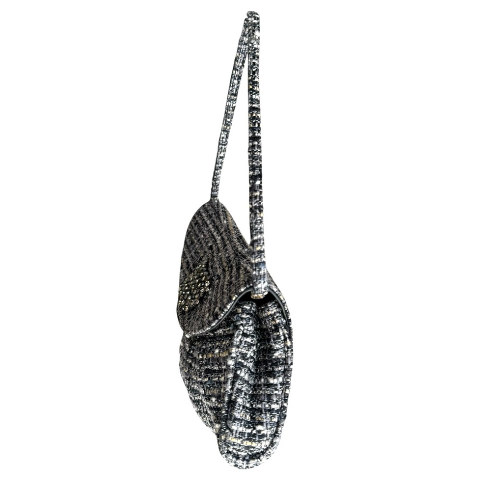 NEW Stuart Weitzman Tweed Rhinestone Flap Bag Grey Small Shoulder Bag Clutch - Picture 9 of 15
